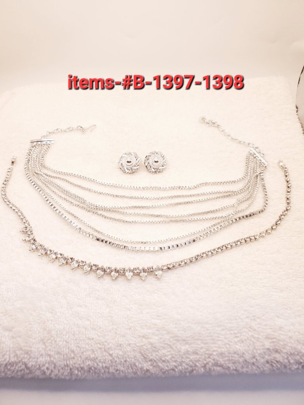 2 Necklaces ,1 with matching clip on earrings, items# B-1397-1398,. wt. 45 grams